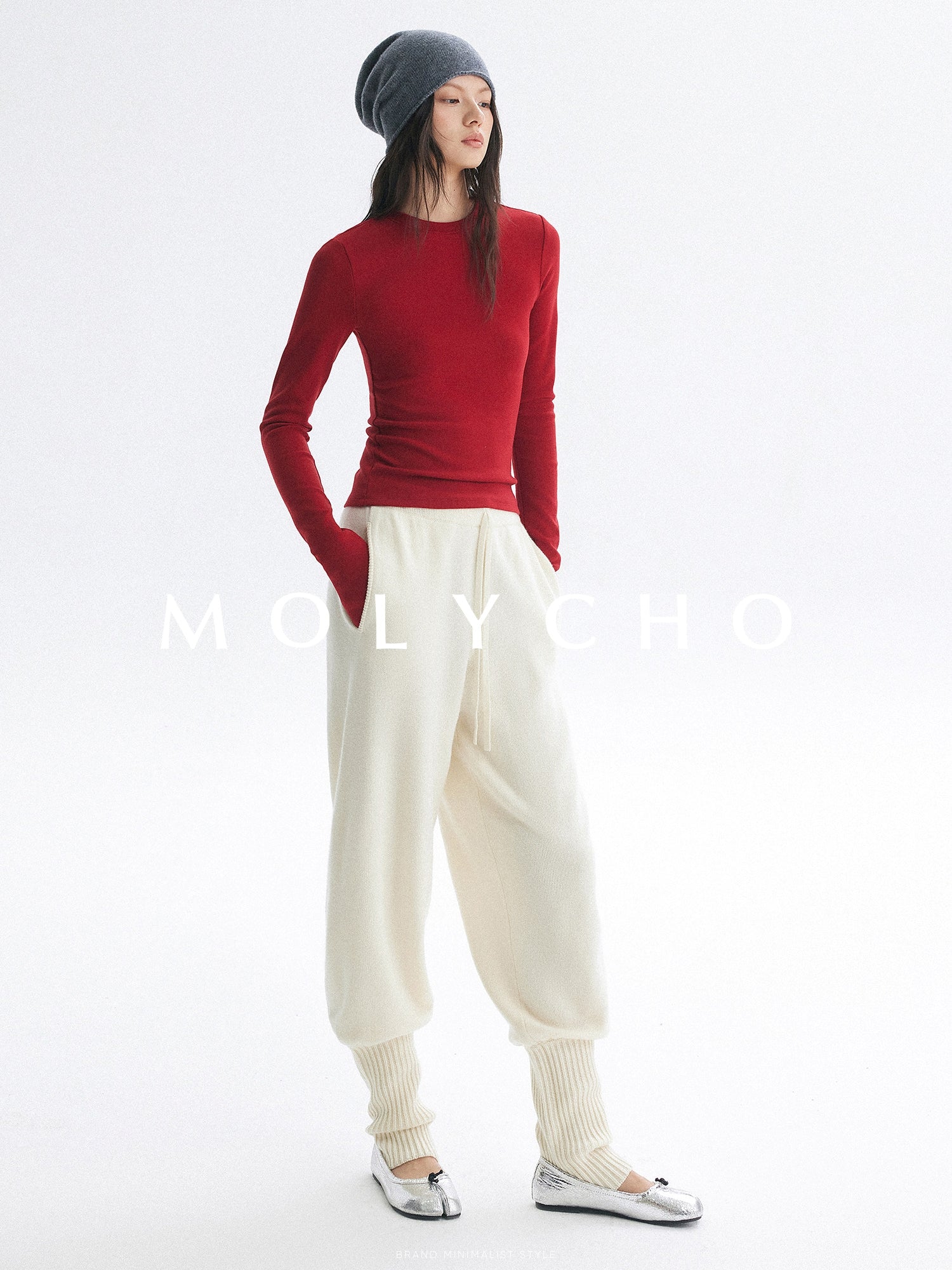 White Jogger Knit Pants_BDHL8098