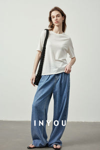 Wide Leg Draped Jeans Pants_BDHL6019