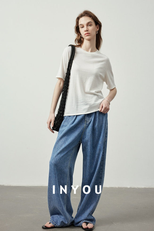 Wide Leg Draped Jeans Pants_BDHL6019