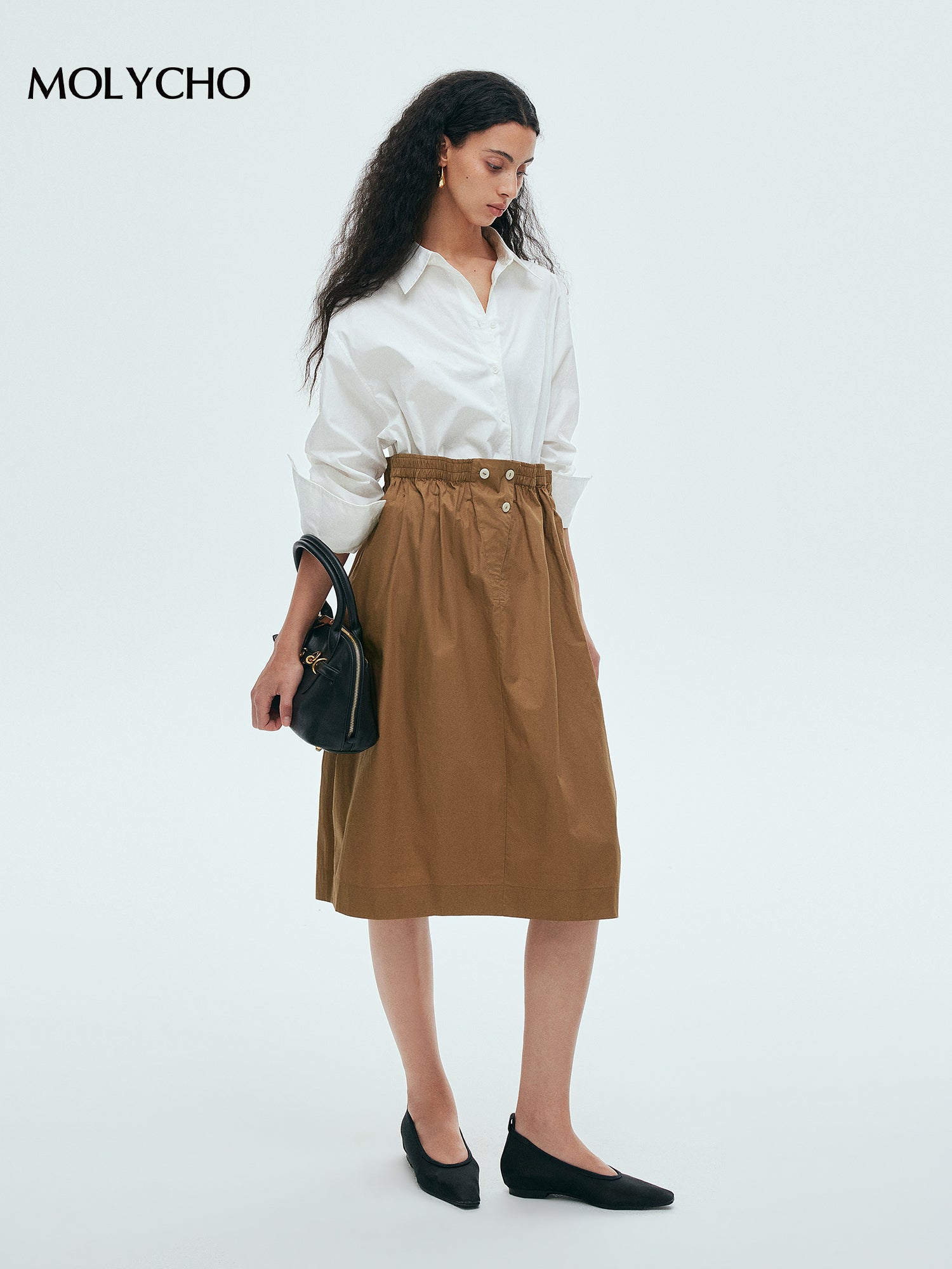 Elastic Waistband Pleated Skirt_BDHL7630