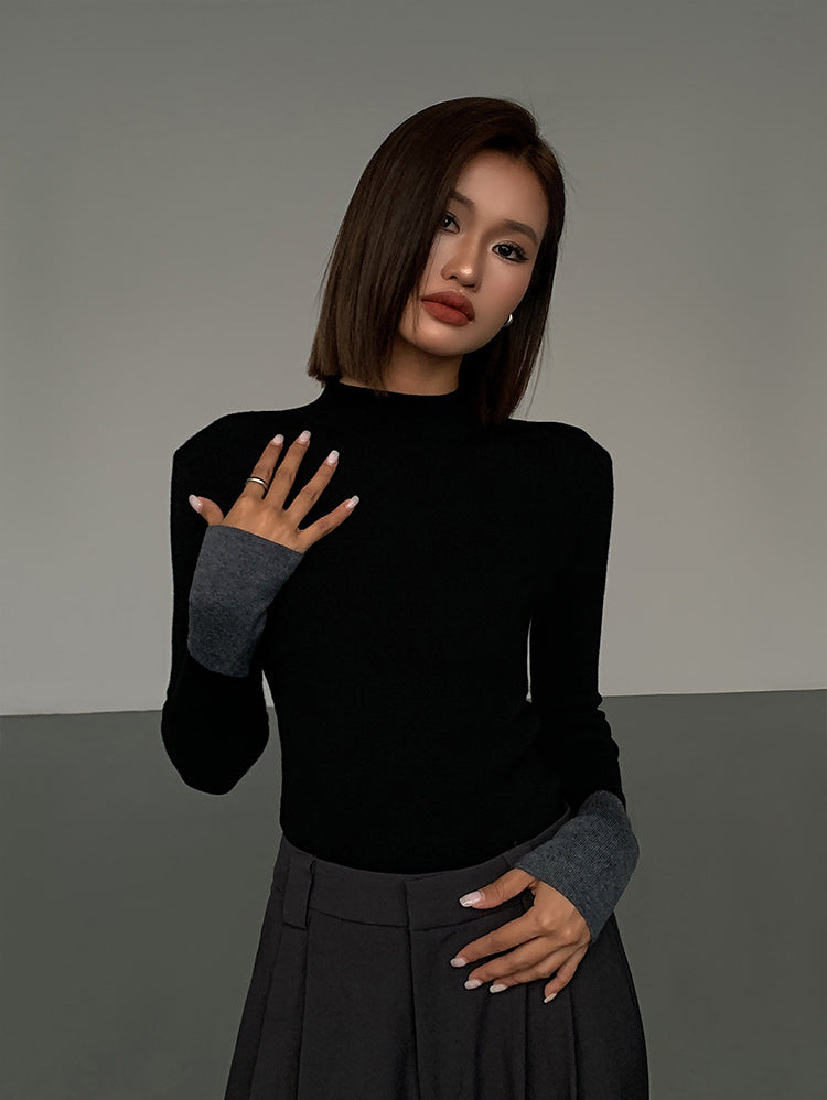 Colour-Block Long-Sleeved Knit Tops_BDHL8026