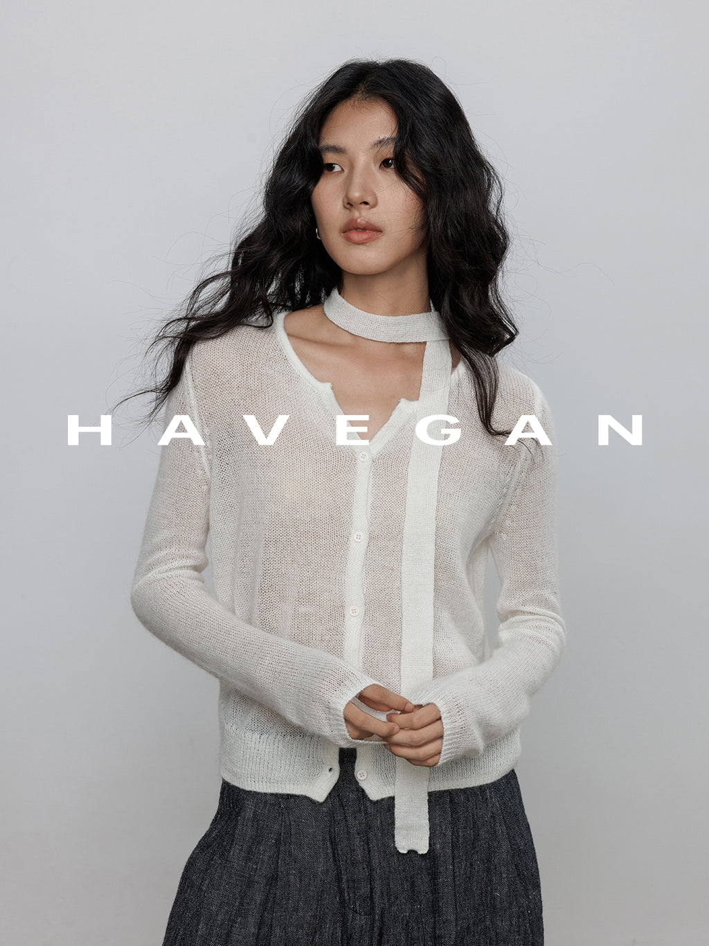 V-Neck Sheer Knit Cardigan_BDHL7783