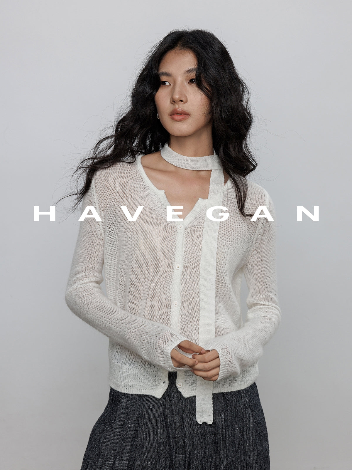 V-Neck Sheer Knit Cardigan_BDHL7783