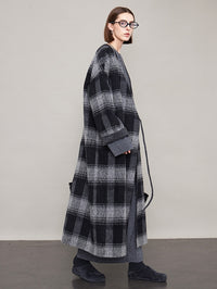 Plaid V-Neck Long Coat_BDHL6605