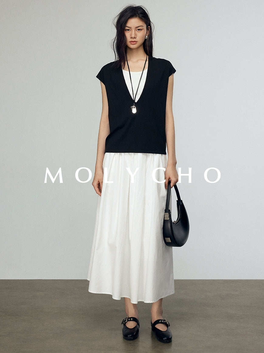 Loose A-Line Pleated Skirt_BDHL7244