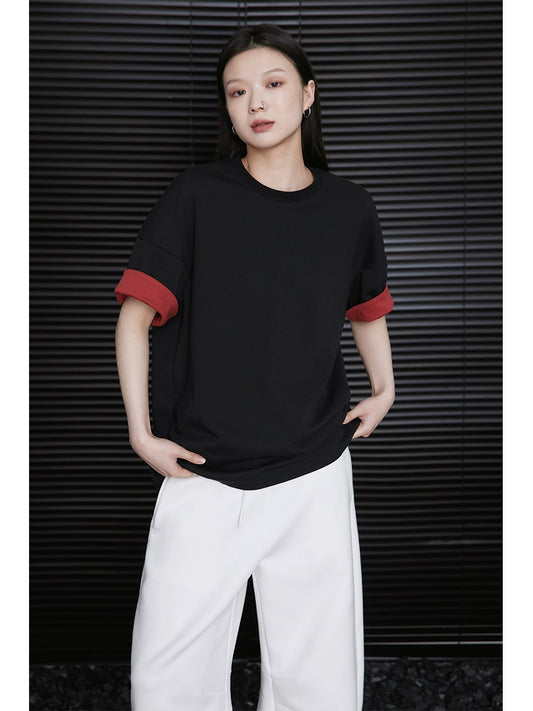 Sleeve Red Casual T-Shirt_BDHL5839