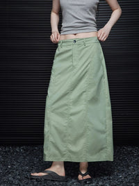 Back Slit Green Long Skirt_BDHL6041