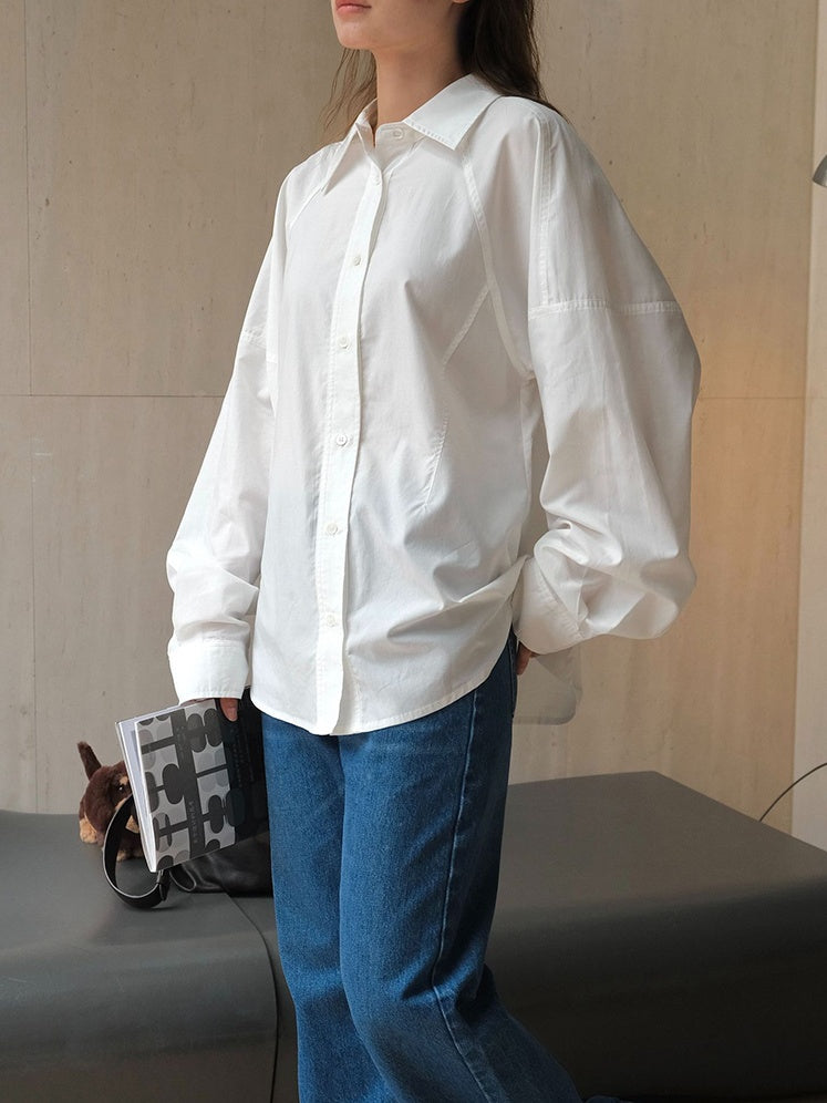 White Balloon Sleeve Shirt_BDHL6537