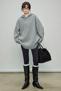 Hooded Half-Zip Knit Tops_BDHL6919