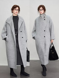 Stand Collar Long Cocoon Coat_BDHL6683