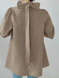 Lantern Sleeve Bow Tie Tops_BDHL7218