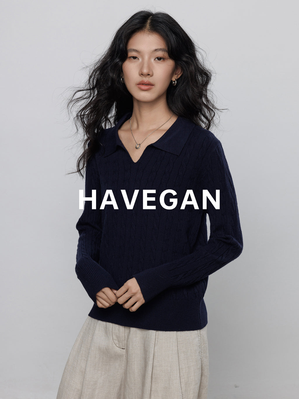 Polo-Collar Cable Knit Tops_BDHL7782