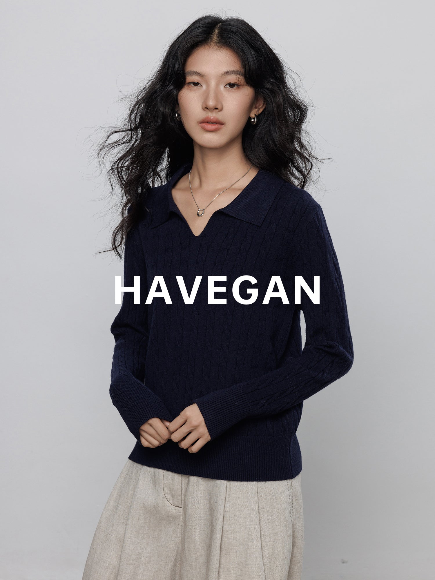 Polo-Collar Cable Knit Tops_BDHL7782
