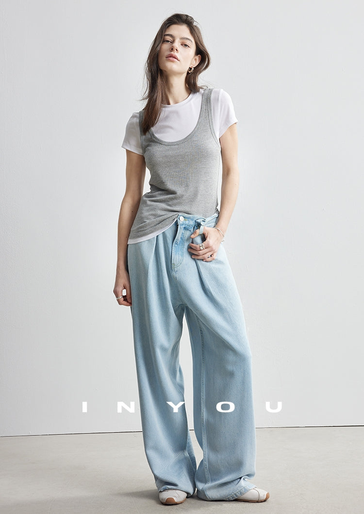 Round Neck T-Shirt And Sleeveless Tops Set_BDHL7174