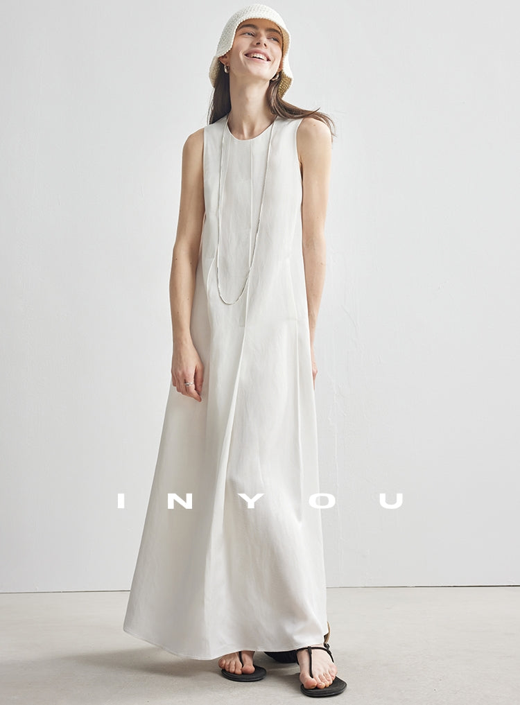 Simple Tucked Sleeveless Dress_BDHL7181