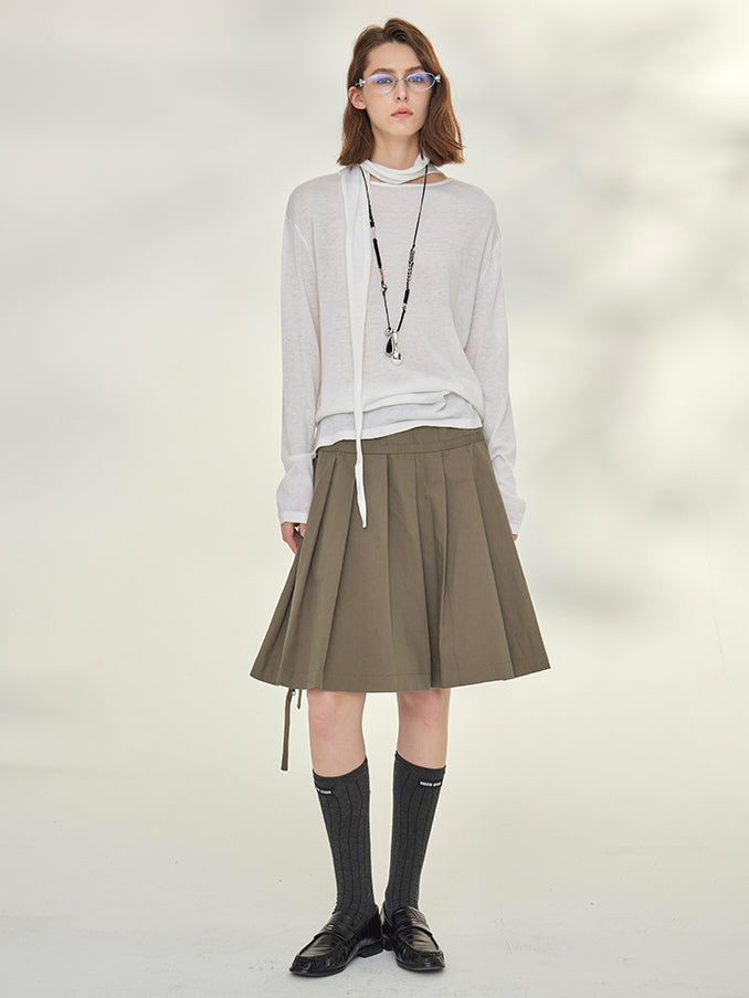Ribbon-Tie Short-Sleeved Or Long-Sleeved Tops_BDHL7790