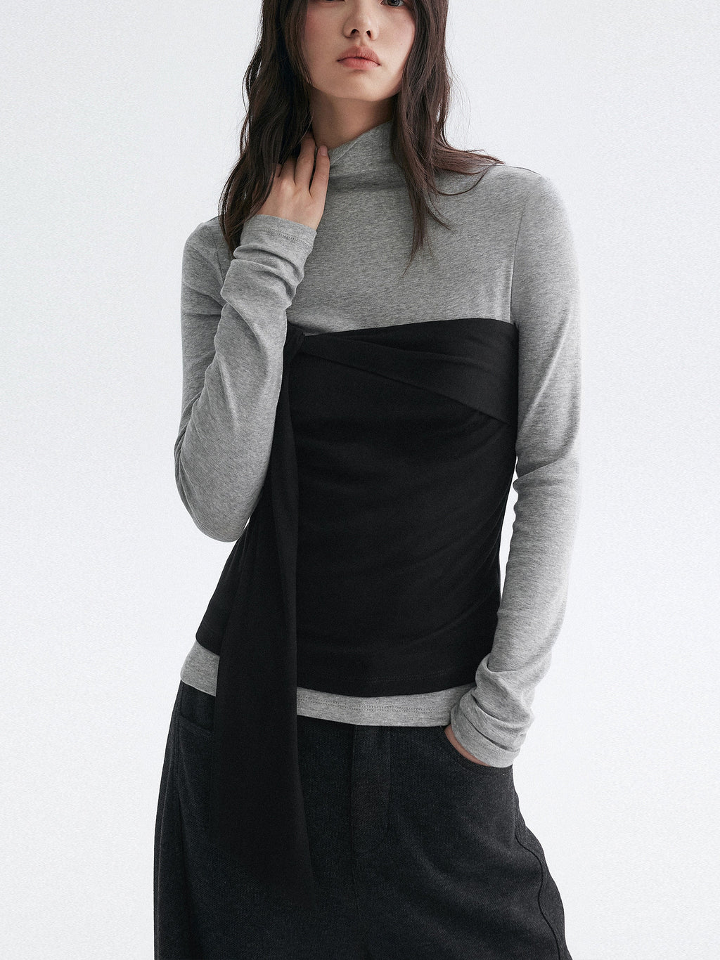 Two-Piece Style Turtleneck Tops_BDHL8099