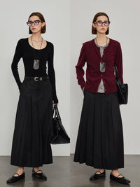 Pressed Pleated Long Skirt_BDHL6444