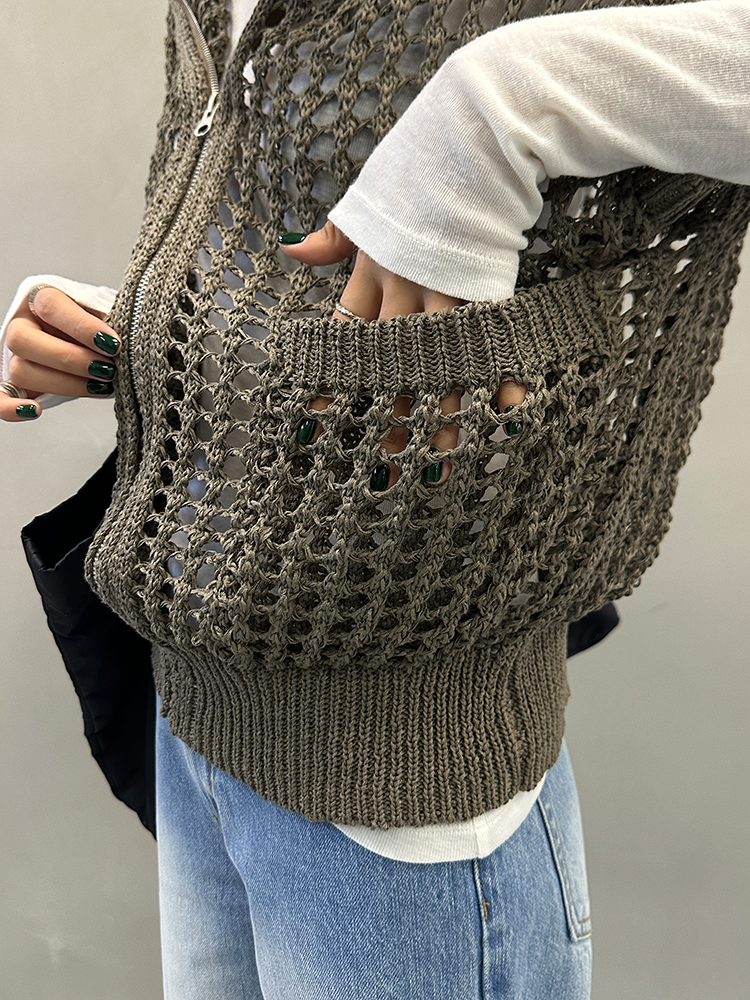 Hooded Hollow Knit Cardigan_BDHL7157