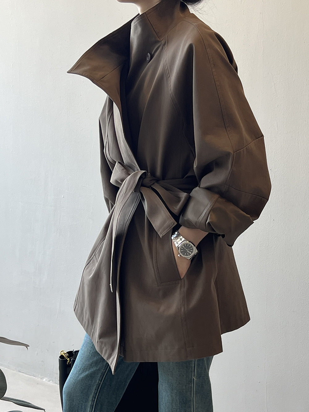 Retro Stand Collar Trench Coat_BDHL7126
