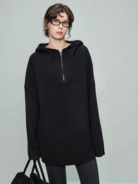 Hooded Half-Zip Knit Tops_BDHL6919