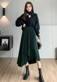 Irregular A-Line Pleated Skirt_BDHL7219