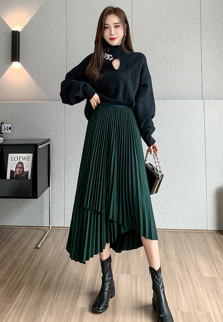 Irregular A-Line Pleated Skirt_BDHL7219