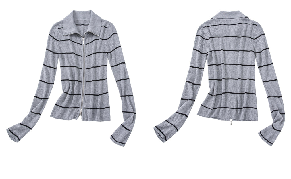 Striped Zip-Up Knit Cardigan_BDHL7660