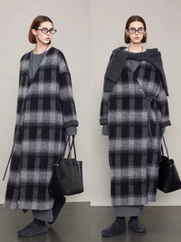 Plaid V-Neck Long Coat_BDHL6605