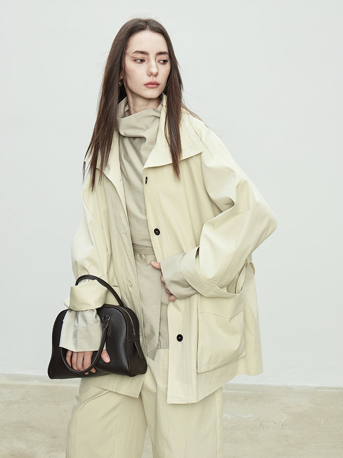 Draped Collar Ribbon Shirt_BDHL7100