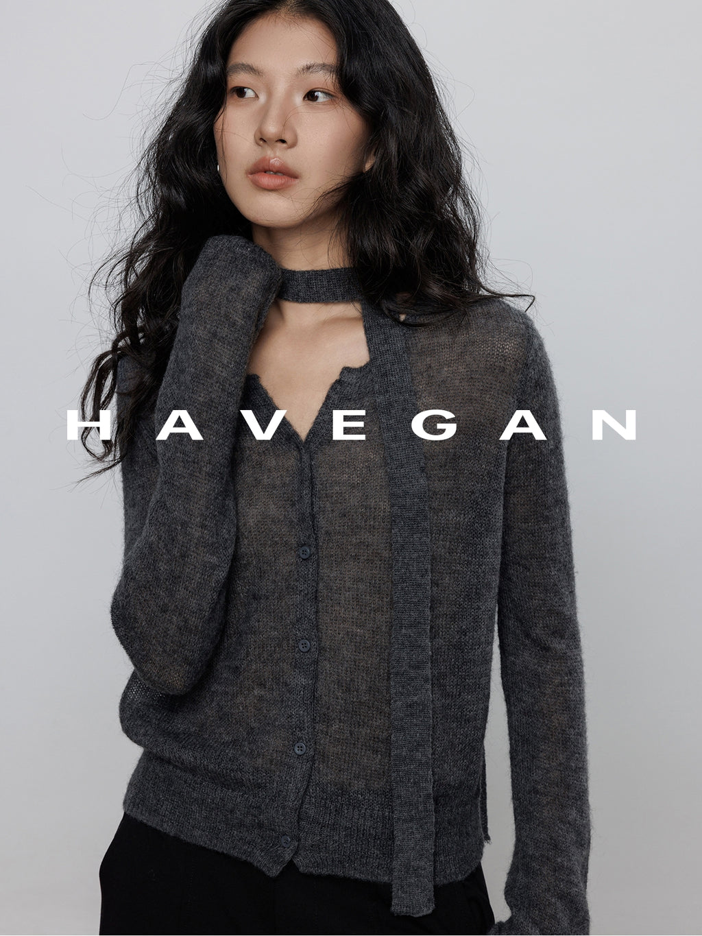 V-Neck Sheer Knit Cardigan_BDHL7783