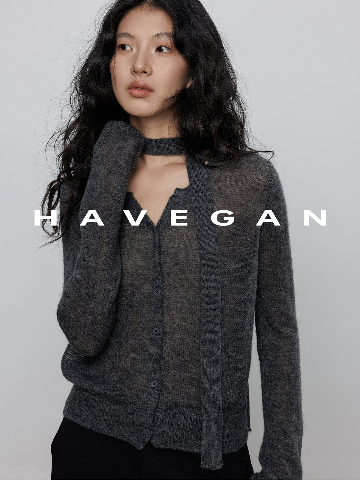 V-Neck Sheer Knit Cardigan_BDHL7783