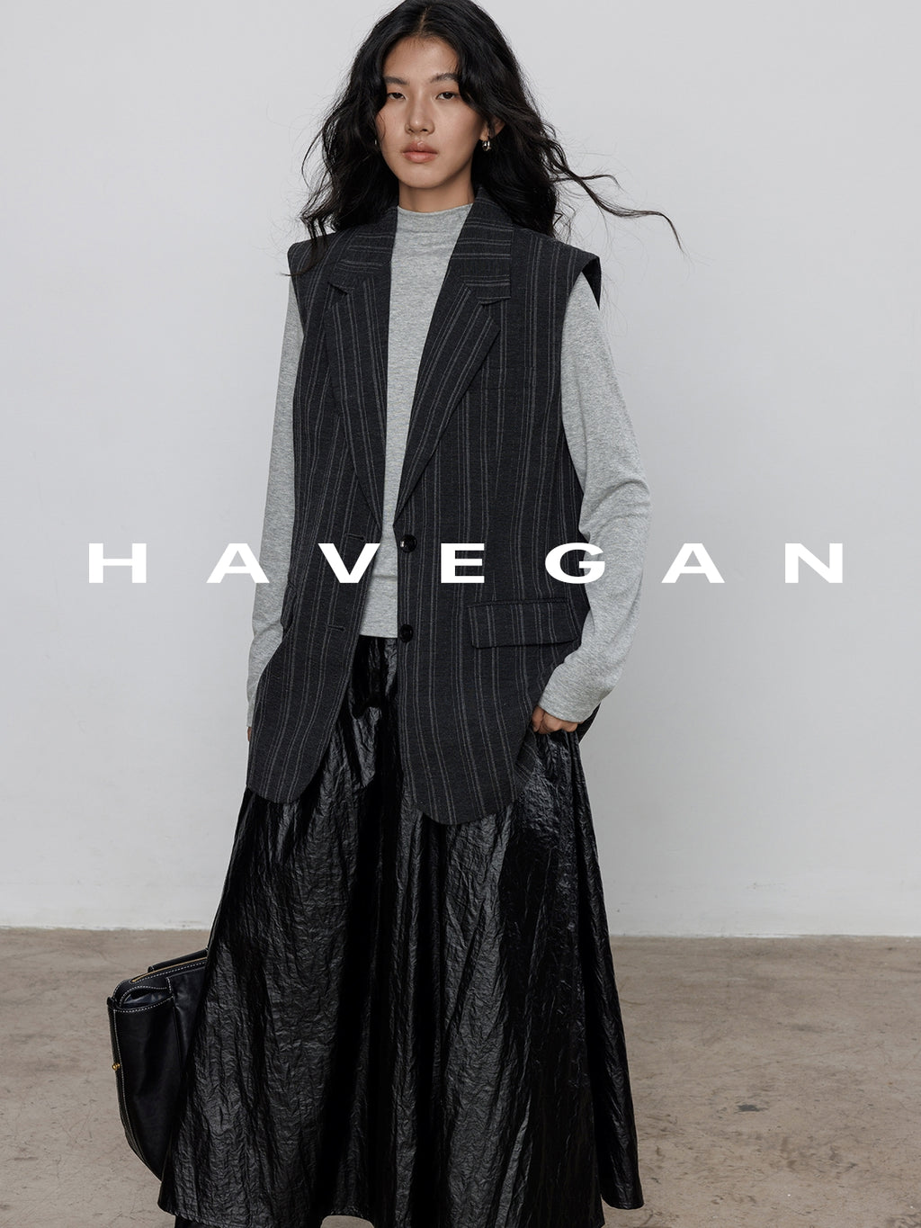 Striped Collared Mid-Length Gilet_BDHL7705