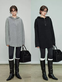 Hooded Half-Zip Knit Tops_BDHL6919