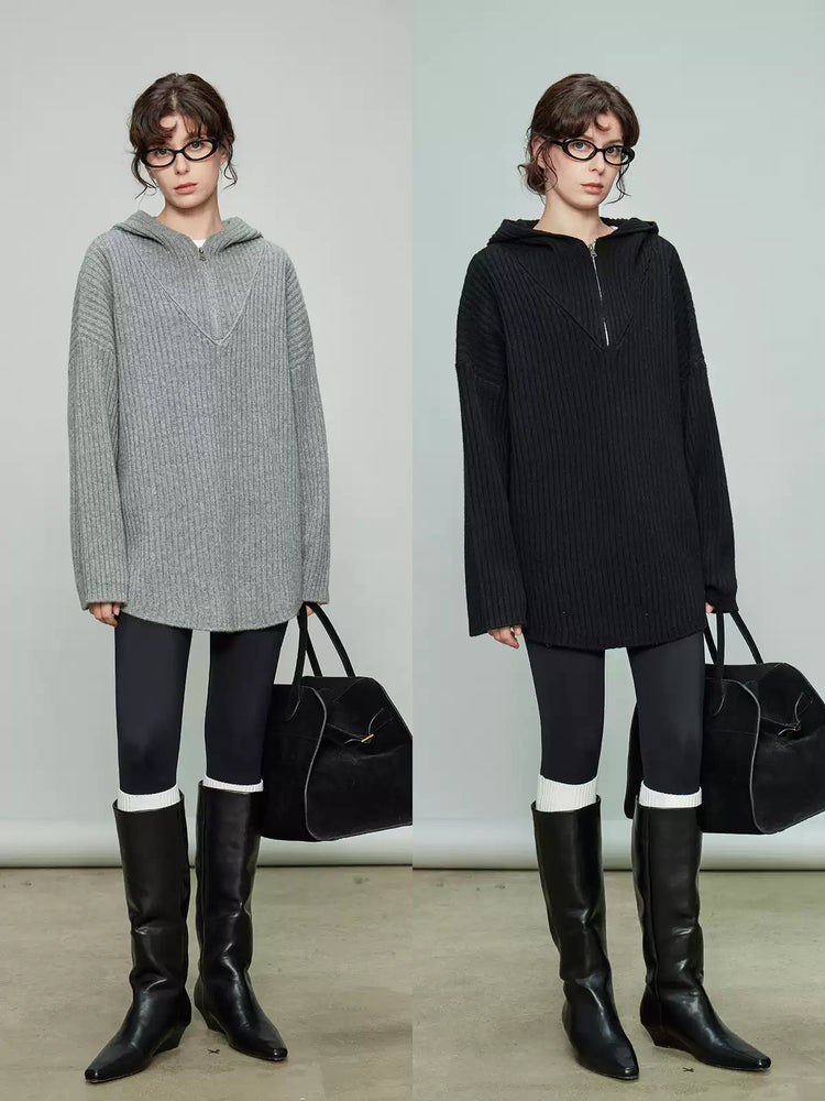 Hooded Half-Zip Knit Tops_BDHL6919