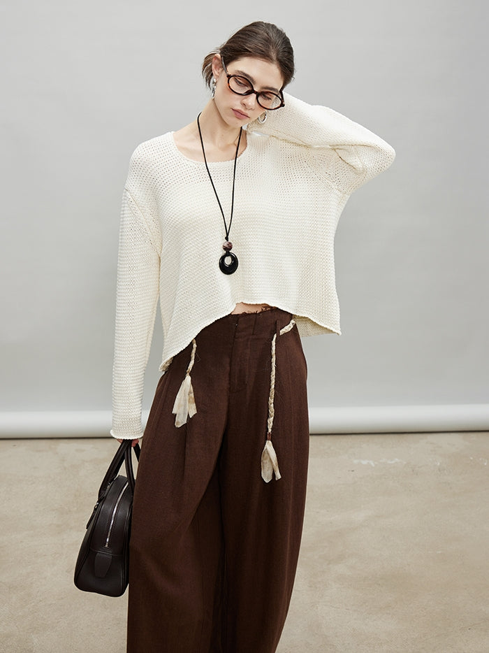 Round Neck Short Knit Tops_BDHL7187