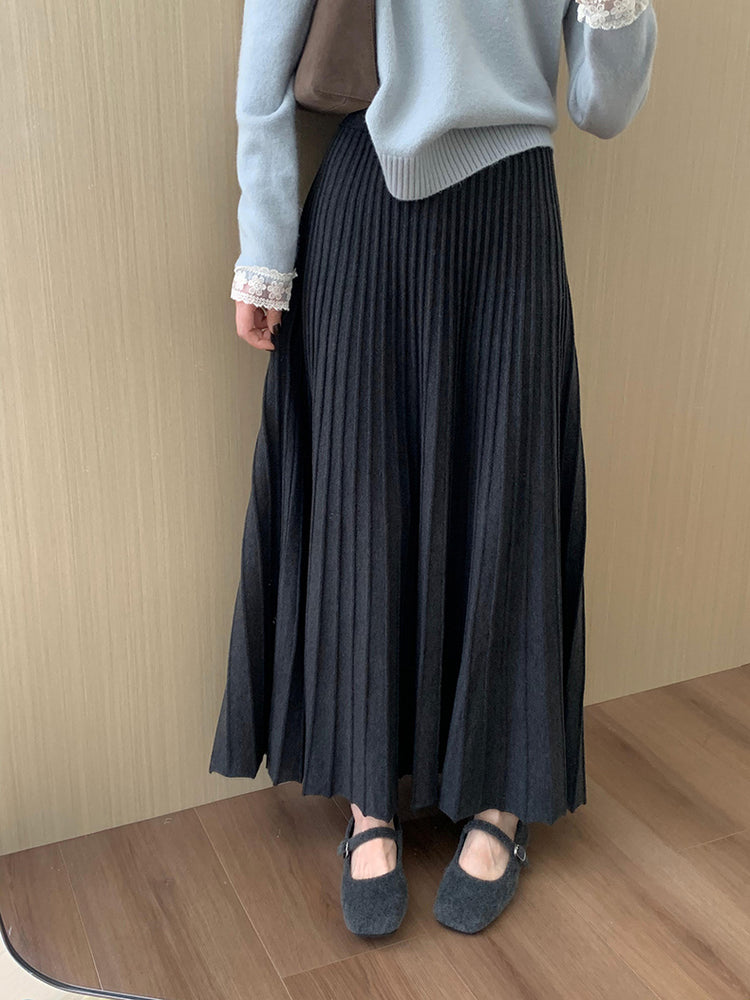 High Waist Slim Pleated Skirt_BDHL7055