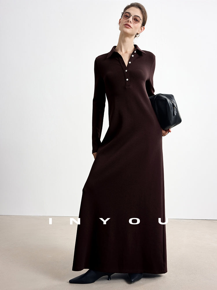 Polo Lapel Slim Long Dress_BDHL7753