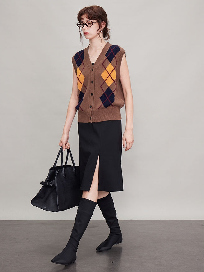 Argyle Knitted Vest Or Cardigan_BDHL6630