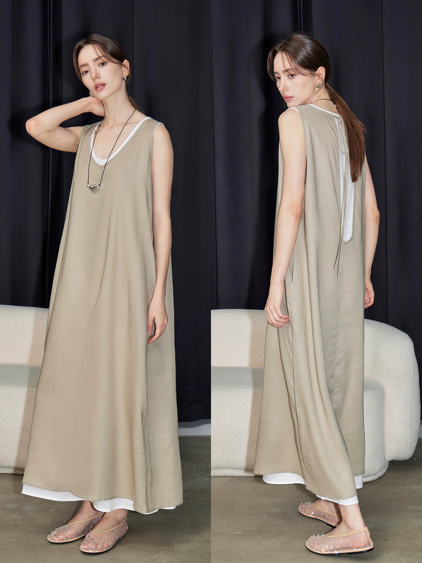 U-Neck Sleeveless Dress Set_BDHL7599