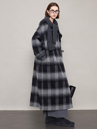 Plaid V-Neck Long Coat_BDHL6605