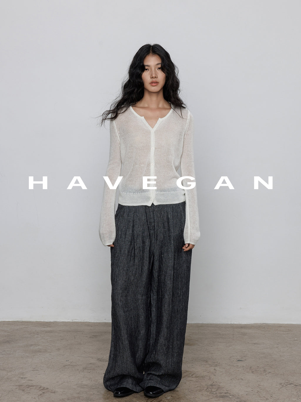 V-Neck Sheer Knit Cardigan_BDHL7783