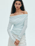 Off-The-Shoulder Twisted Pleated Tops_BDHL7632