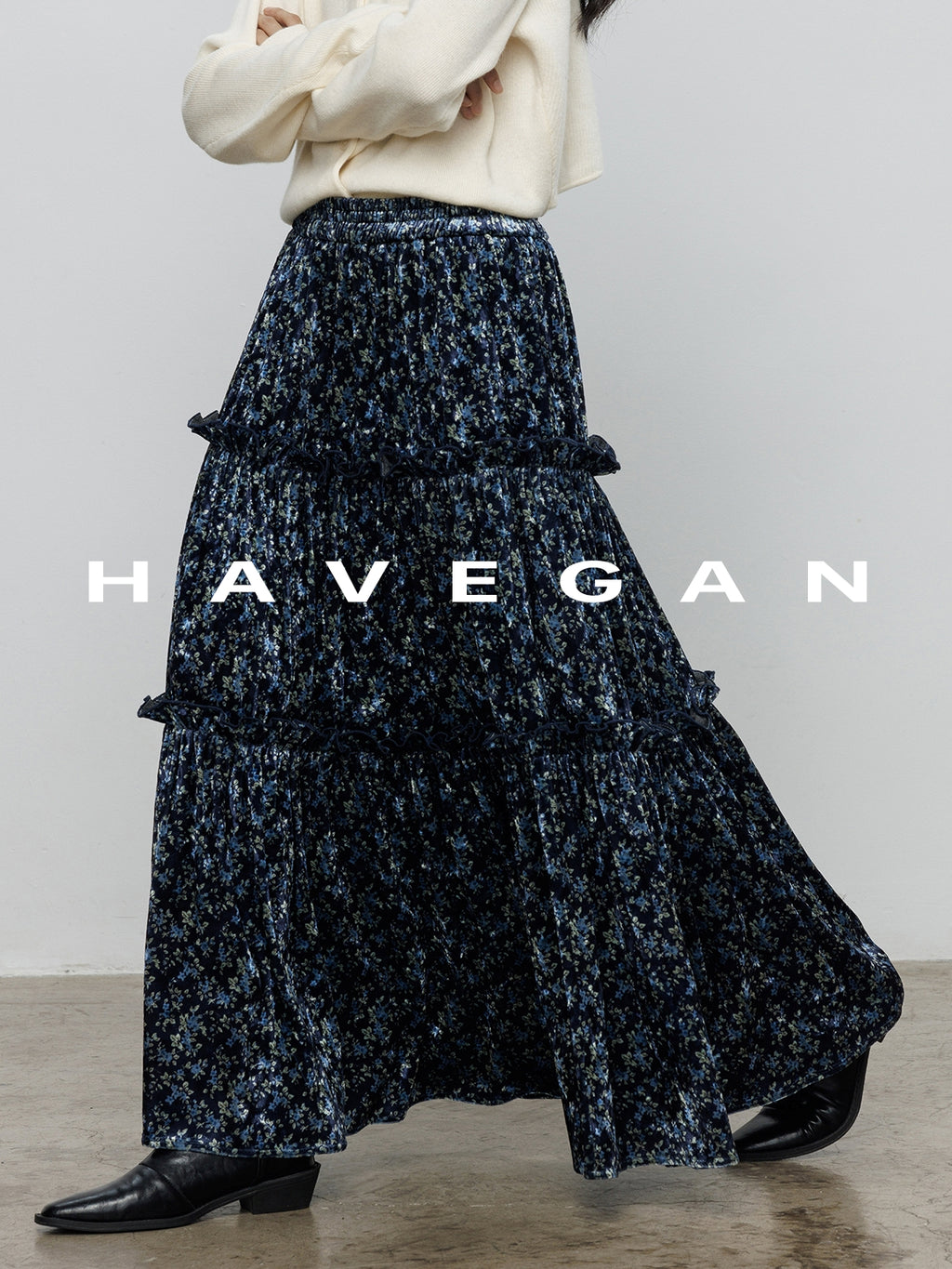 Retro Floral Print A-Line Skirt_BDHL7897