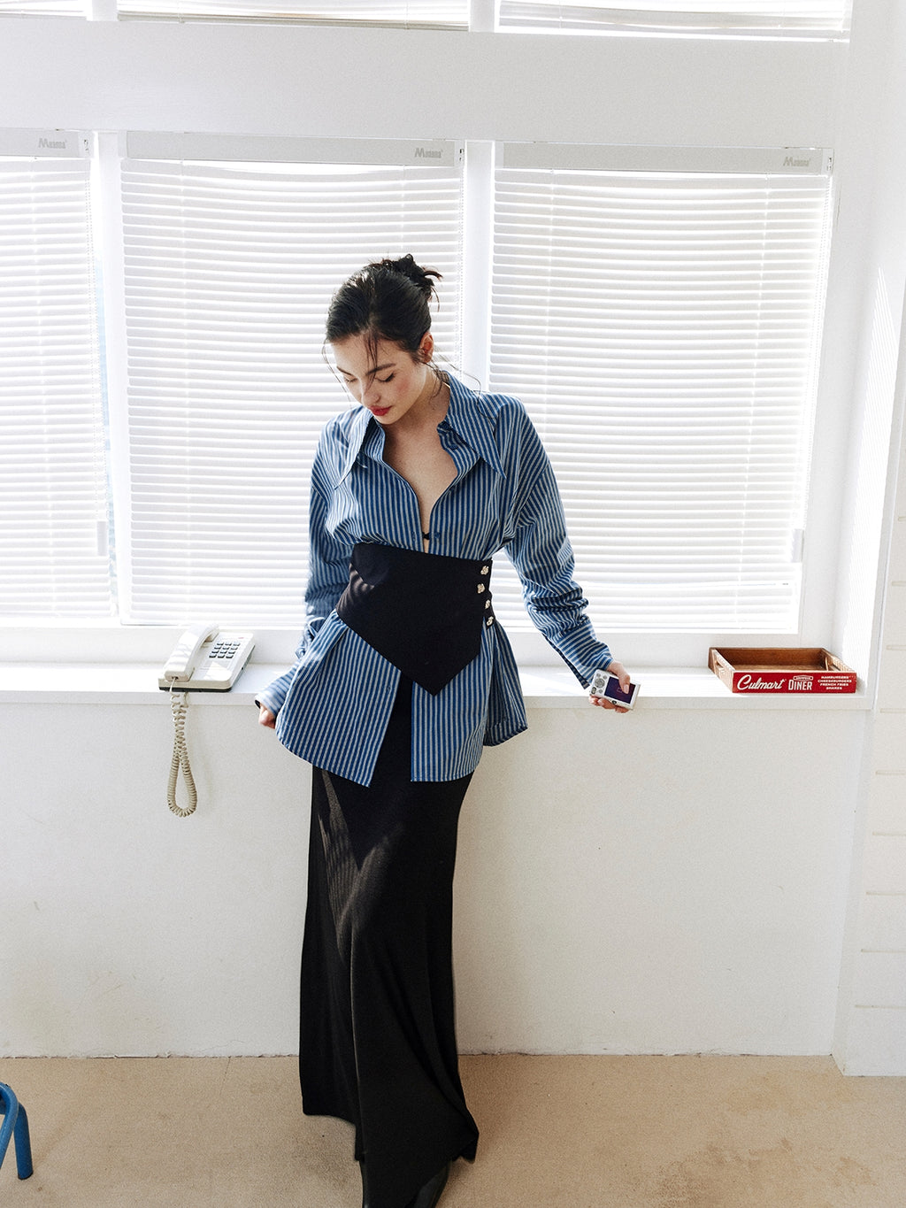 Stripe Waist Corset Shirt_BDHL8000