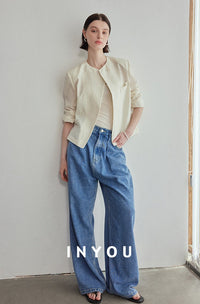 Wide Leg Draped Jeans Pants_BDHL6019