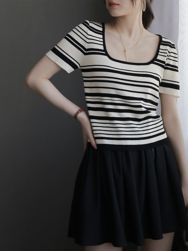 Striped Square Neck T-Shirt_BDHL6046