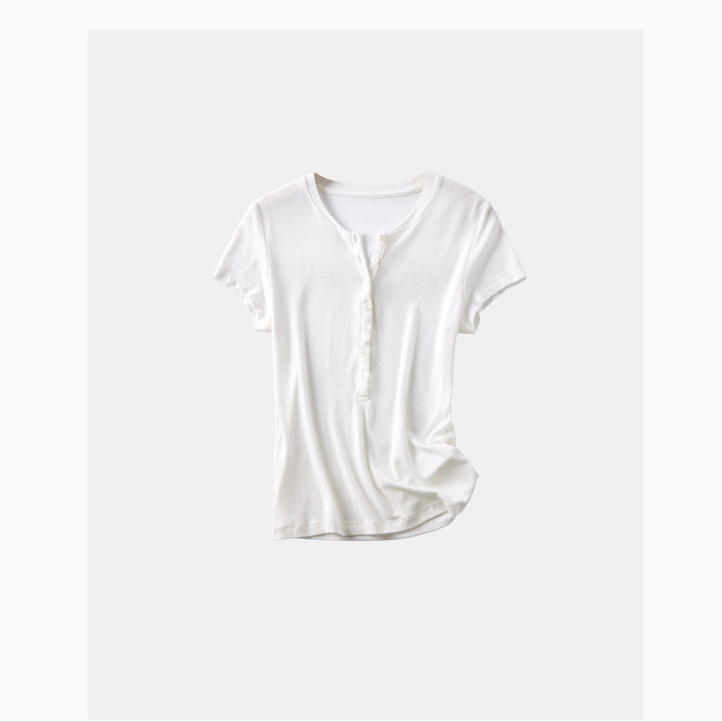 Tencel Henley Slim Short-Sleeve Top_BDHL8336