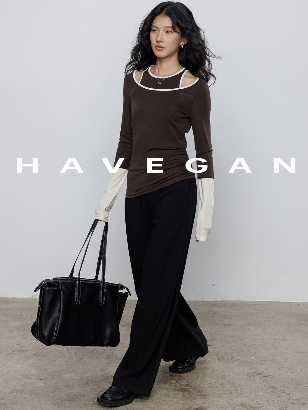Contrast Color Vest &amp; Long-Sleeved Tops Set_BDHL7779