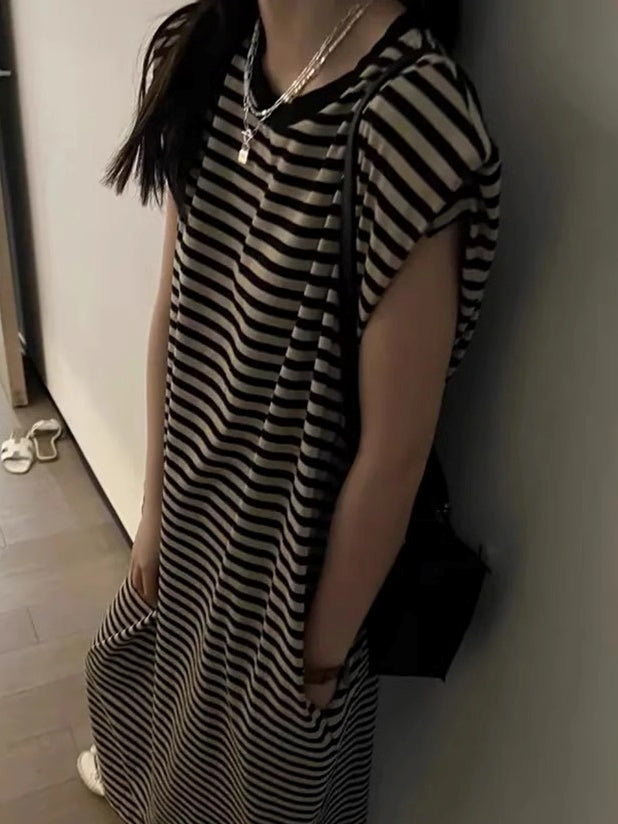 Border Sleeveless Straight Dress_BDHL7559